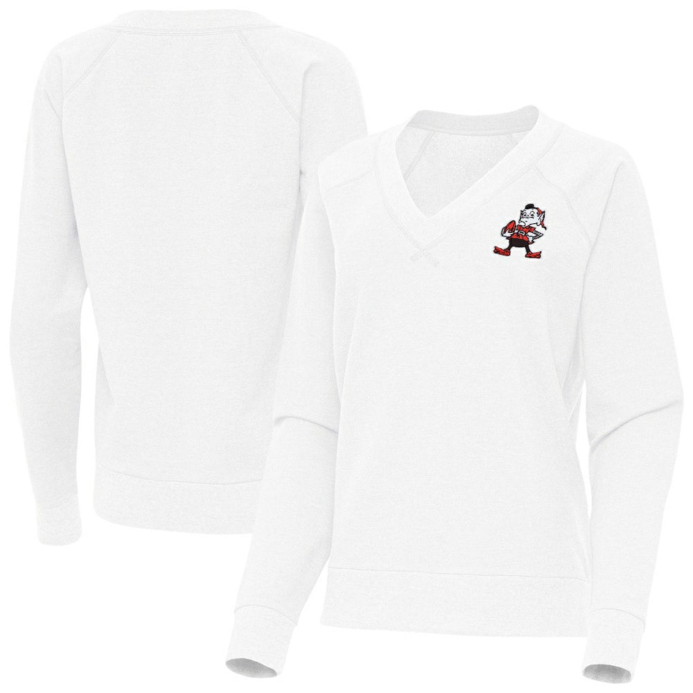 Cleveland Browns Antigua Women's Varsity Tri-Blend V-Neck Long Sleeve T-Shirt - White - NFL