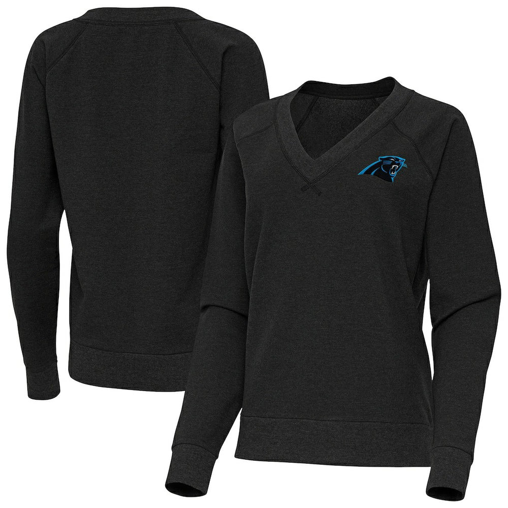 Carolina Panthers Antigua Women's Varsity Tri-Blend V-Neck Long Sleeve T-Shirt - Heather Black - NFL