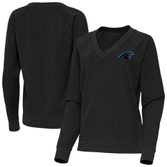 Carolina Panthers Antigua Women's Varsity Tri-Blend V-Neck Long Sleeve T-Shirt - Heather Black - NFL