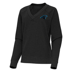 Carolina Panthers Antigua Women's Varsity Tri-Blend V-Neck Long Sleeve T-Shirt - Heather Black - NFL