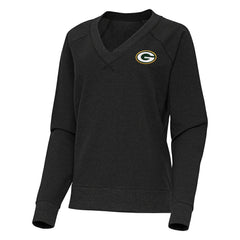 Green Bay Packers Antigua Women's Varsity Tri-Blend V-Neck Long Sleeve T-Shirt - Heather Black - NFL