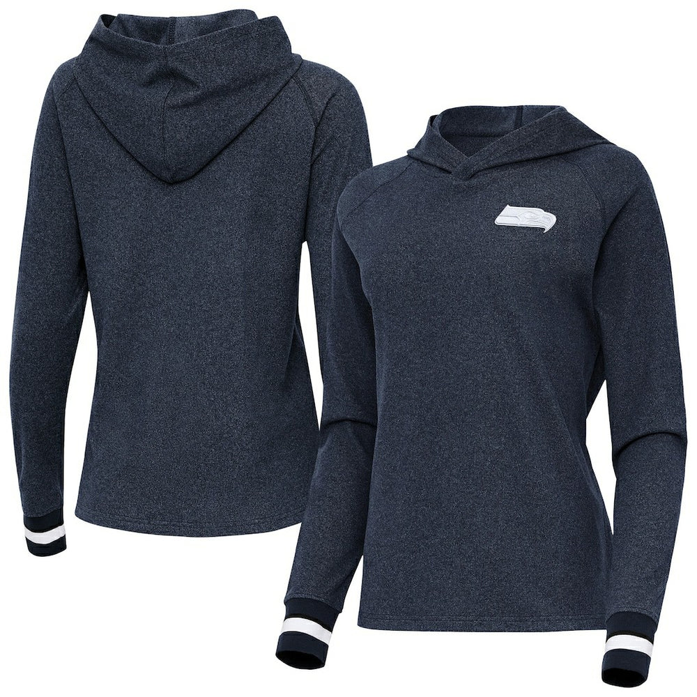 Seattle Seahawks Antigua Women's Trek Raglan Pullover Hoodie - Heather College Navy - NFL