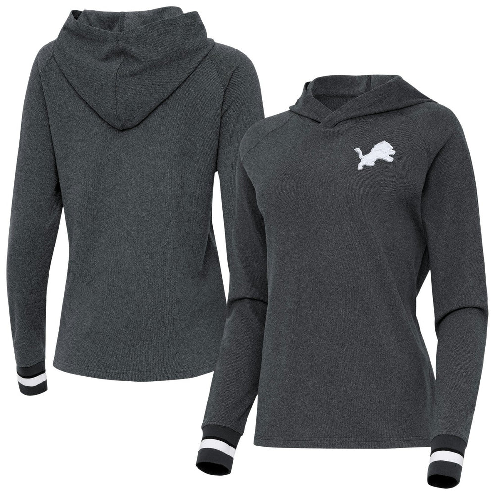 Detroit Lions Antigua Women's Trek Raglan Pullover Hoodie - Heather Charcoal - NFL