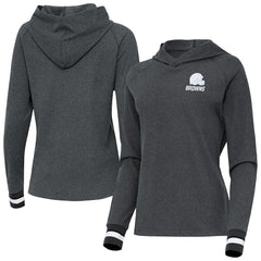 Cleveland Browns Antigua Women's Trek Raglan Pullover Hoodie - Heather Charcoal - NFL