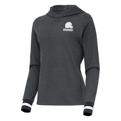 Cleveland Browns Antigua Women's Trek Raglan Pullover Hoodie - Heather Charcoal - NFL