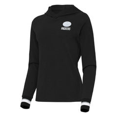 Green Bay Packers Antigua Women's Trek Raglan Pullover Hoodie - Black - NFL