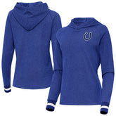 Indianapolis Colts Antigua Women's Trek Raglan Pullover Hoodie - Heather Royal - NFL