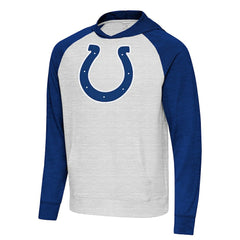 Indianapolis Colts Antigua Urgent Raglan Pullover Hoodie - Heather Gray/Heather Royal - NFL