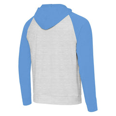 Los Angeles Chargers Antigua Urgent Raglan Pullover Hoodie - Heather Gray/Heather Powder Blue - NFL