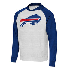 Buffalo Bills Antigua Urgent Raglan Pullover Hoodie - Heather Gray/Heather Royal - NFL
