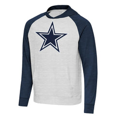 Dallas Cowboys Antigua Urgent Raglan Pullover Hoodie - Heather Gray/Heather Navy - NFL