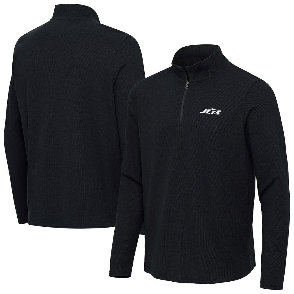 New York Jets Antigua Sync Tri-Blend Quarter-Zip Pullover - Heather Black - NFL
