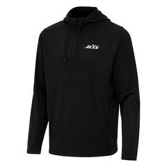New York Jets Antigua Connected Quarter-Zip Pullover Hoodie - Black - NFL