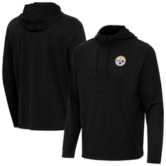 Pittsburgh Steelers Antigua Connected Quarter-Zip Pullover Hoodie - Black - NFL