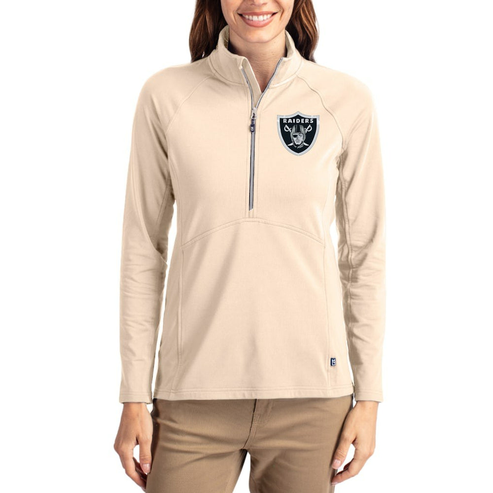Las Vegas Raiders Cutter & Buck Women's Adapt Eco Knit Stretch Recycled Raglan Half-Zip Pullover - Tan - NFL