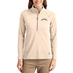 Los Angeles Chargers Cutter & Buck Women's Adapt Eco Knit Stretch Recycled Raglan Half-Zip Pullover - Tan - NFL