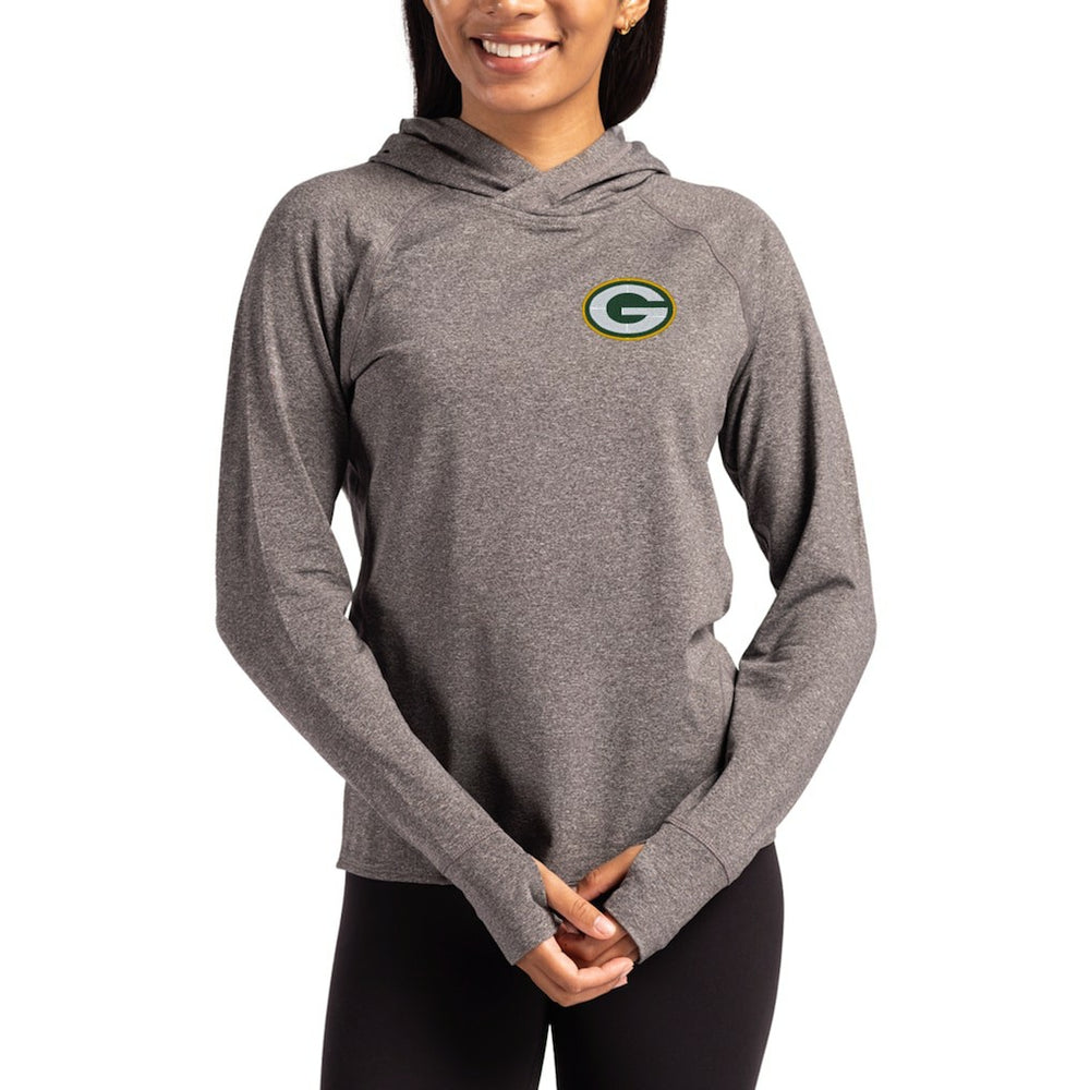 Green Bay Packers Cutter & Buck Women's Primary Logo Adapt Knit Recycled Raglan Pullover Hoodie - Heather Charcoal - NFL