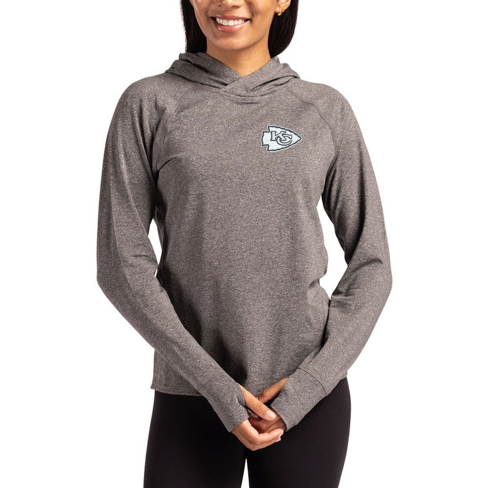 Kansas City Chiefs Cutter & Buck Women's Tonal Logo Adapt Knit Recycled Raglan Pullover Hoodie - Heather Charcoal - NFL