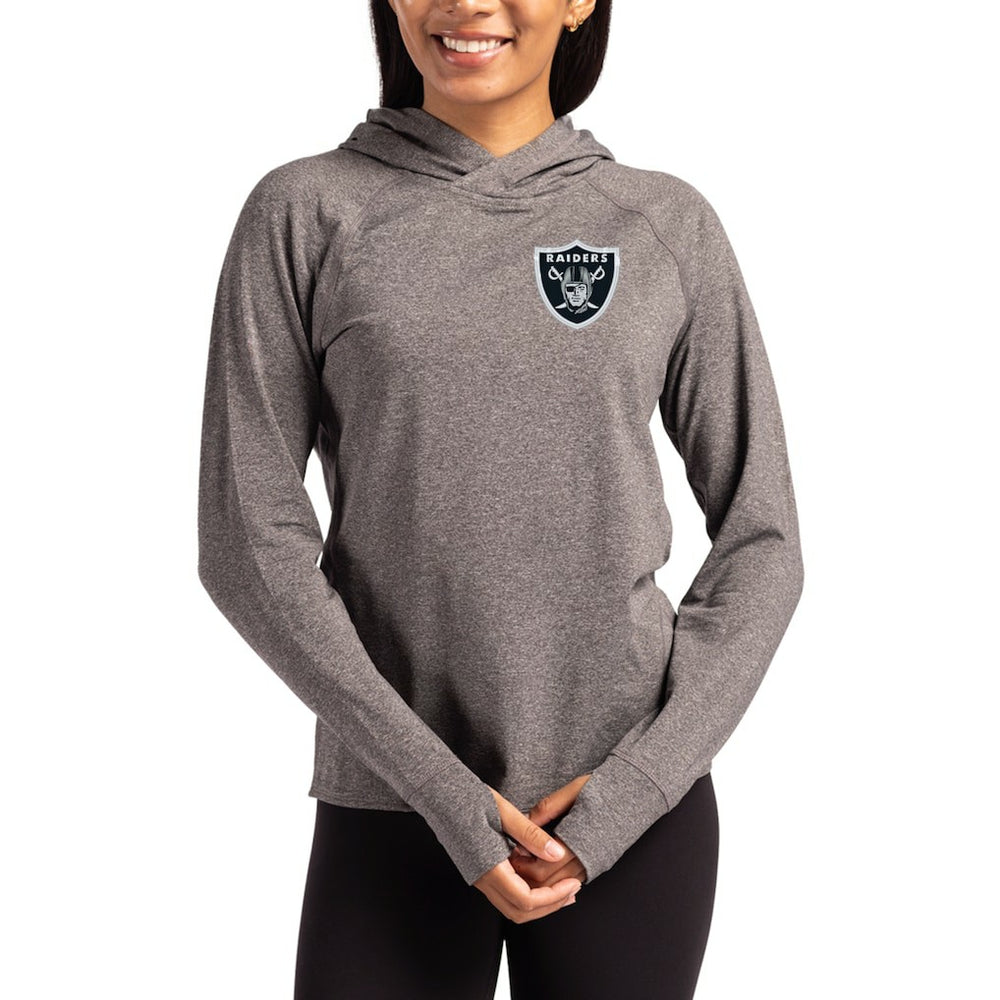 Las Vegas Raiders Cutter & Buck Women's Primary Logo Adapt Knit Recycled Raglan Pullover Hoodie - Heather Charcoal - NFL