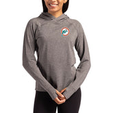 Miami Dolphins Cutter & Buck Women's Throwback Logo Adapt Knit Recycled Raglan Pullover Hoodie - Heather Charcoal - NFL