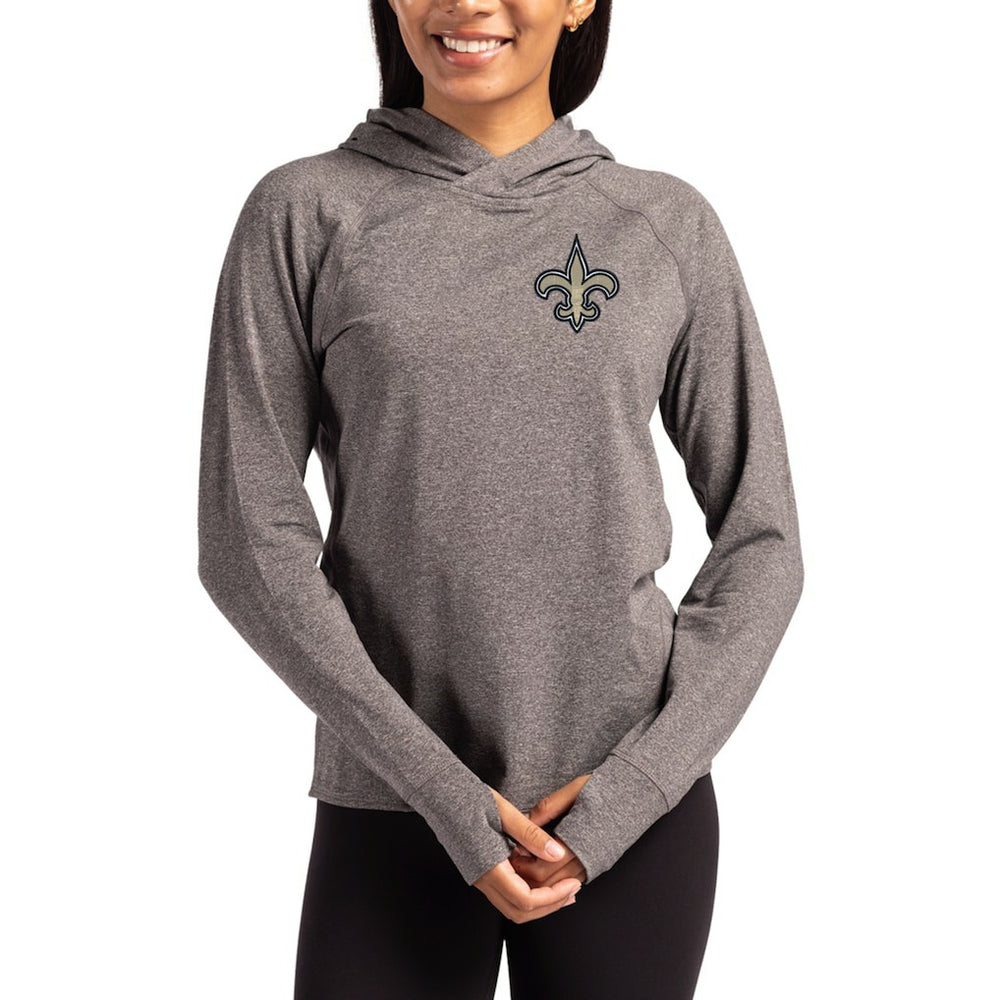 New Orleans Saints Cutter & Buck Women's Primary Logo Adapt Knit Recycled Raglan Pullover Hoodie - Heather Charcoal - NFL