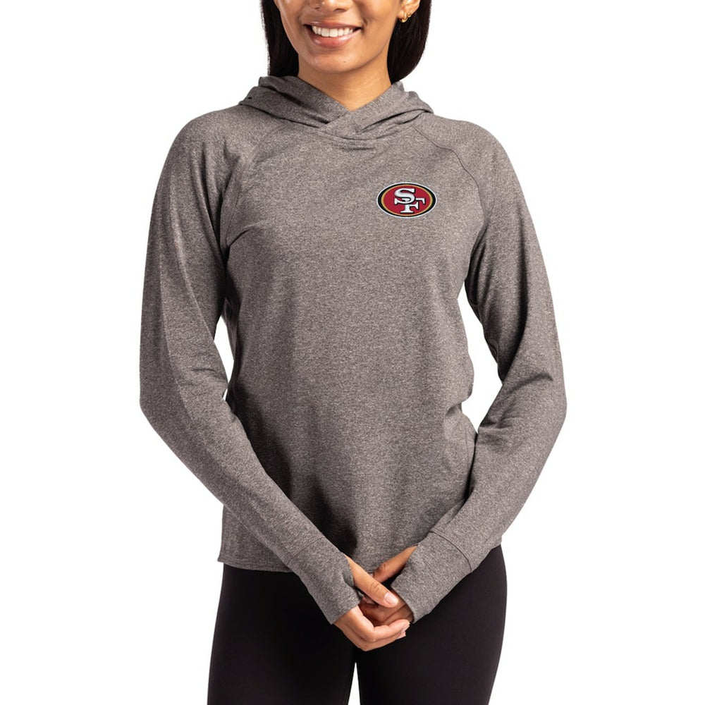 San Francisco 49ers Cutter & Buck Women's Primary Logo Adapt Knit Recycled Raglan Pullover Hoodie - Heather Charcoal - NFL
