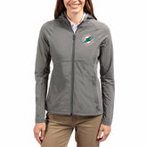 Miami Dolphins Cutter & Buck Women's Adapt Eco Knit Hybrid Recycled Raglan Full-Zip Hoodie Jacket - Gray - NFL
