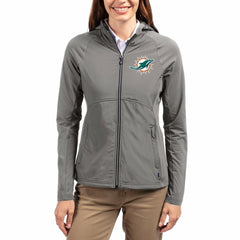 Miami Dolphins Cutter & Buck Women's Adapt Eco Knit Hybrid Recycled Raglan Full-Zip Hoodie Jacket - Gray - NFL