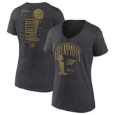 Fanatics Oklahoma City Thunder Women's 2025 NBA Finals Champions Double Dribble V-Neck T-Shirt Heather Charcoal
