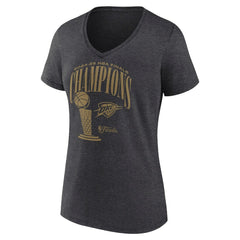 Fanatics Oklahoma City Thunder Women's 2025 NBA Finals Champions Double Dribble V-Neck T-Shirt Heather Charcoal