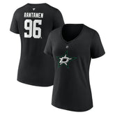 Mikko Rantanen Dallas Stars Fanatics Women's Authentic Stack Name & Number V-Neck T-Shirt - Black | Fanatics Lifestyle