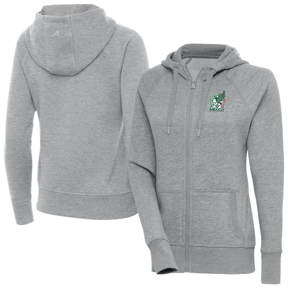 Mexico National Team Antigua Women's Takeover Full-Zip Hoodie Heather Gray
