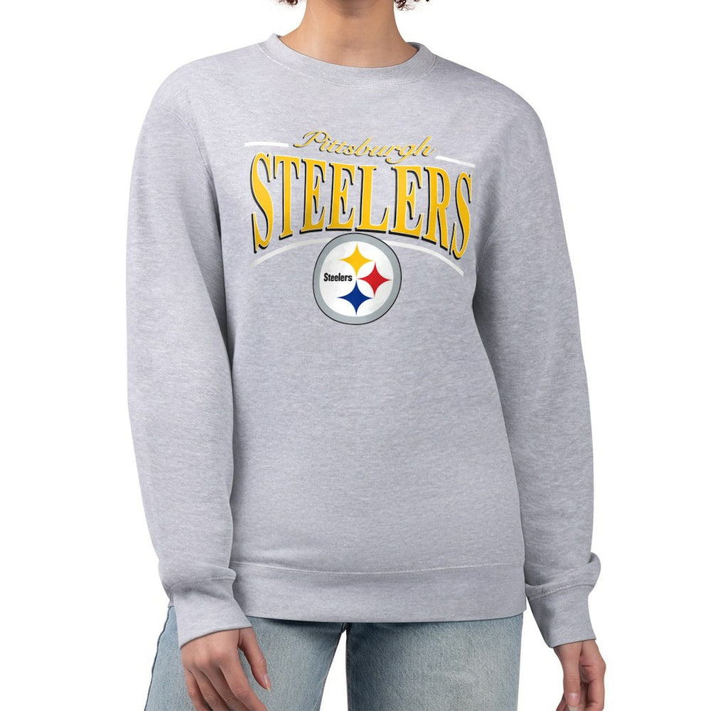 Pittsburgh Steelers Starter Women's Arch Stripe Fleece Pullover Sweatshirt - Gray - NFL