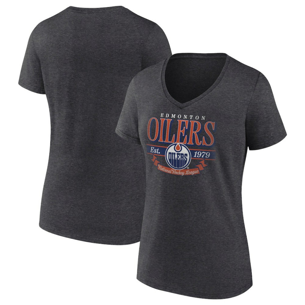 Edmonton Oilers Women's Retro Banner V-Neck T-Shirt - Charcoal | NHL sale