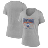 Edmonton Oilers Women's Retro Script V-Neck T-Shirt - Gray | NHL Clearance