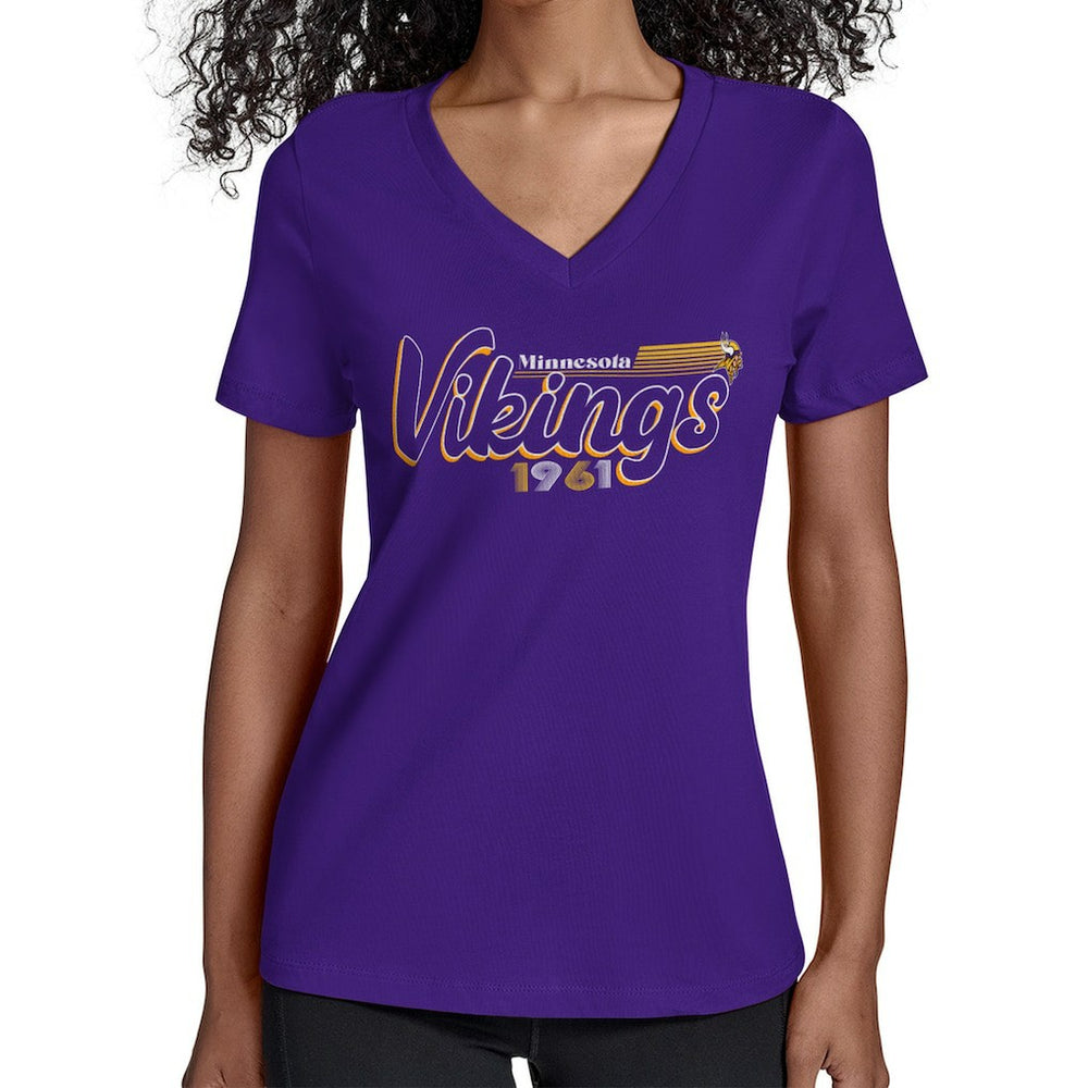 Minnesota Vikings Starter Women's Groovy Script V-Neck T-Shirt - Purple - NFL