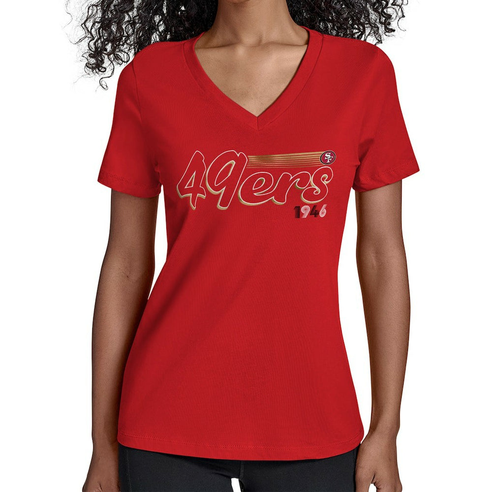 San Francisco 49ers Starter Women's Groovy Script V-Neck T-Shirt - Scarlet - NFL