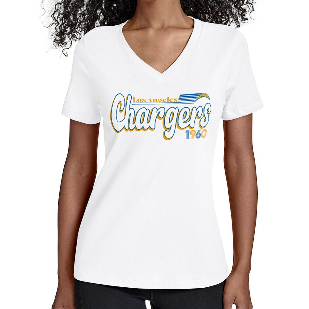 Los Angeles Chargers Starter Women's Groovy Script V-Neck T-Shirt - White - NFL