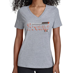 Cleveland Browns Starter Women's Groovy Script V-Neck T-Shirt - Gray - NFL