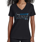 Detroit Lions Starter Women's Groovy Script V-Neck T-Shirt - Black - NFL