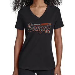 Cincinnati Bengals Starter Women's Groovy Script V-Neck T-Shirt - Black - NFL