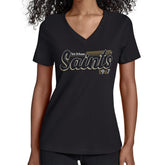 New Orleans Saints Starter Women's Groovy Script V-Neck T-Shirt - Black - NFL