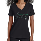 New York Jets Starter Women's Groovy Script V-Neck T-Shirt - Black - NFL