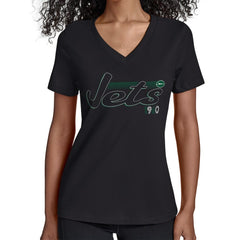 New York Jets Starter Women's Groovy Script V-Neck T-Shirt - Black - NFL