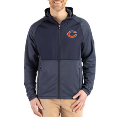 Chicago Bears Cutter & Buck Peshastin Eco Fleece Recycled Raglan Full-Zip Tri-Blend Hybrid Jacket - Heather Navy - NFL