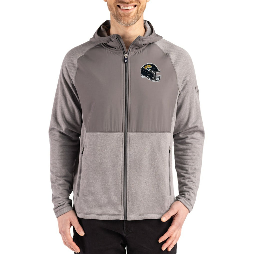 Jacksonville Jaguars Cutter & Buck Peshastin Eco Fleece Recycled Raglan Full-Zip Tri-Blend Hybrid Jacket - Heather Gray - NFL