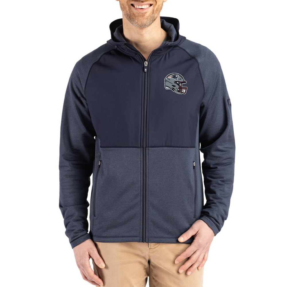 New England Patriots Cutter & Buck Peshastin Eco Fleece Recycled Raglan Full-Zip Tri-Blend Hybrid Jacket - Heather Navy - NFL