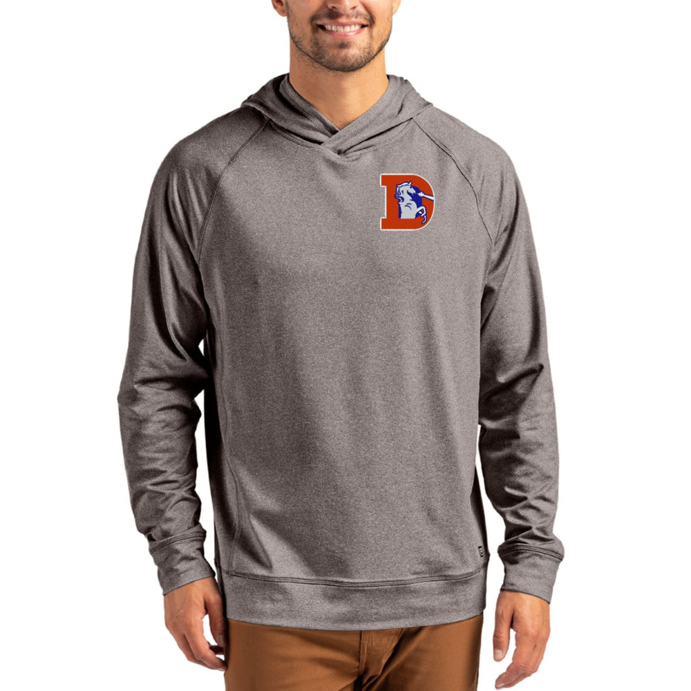 Denver Broncos Cutter & Buck Adapt Historic Knit Recycled Raglan Pullover Hoodie - Heather Gray - NFL