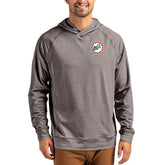 Miami Dolphins Cutter & Buck Adapt Historic Knit Recycled Raglan Pullover Hoodie - Heather Gray - NFL