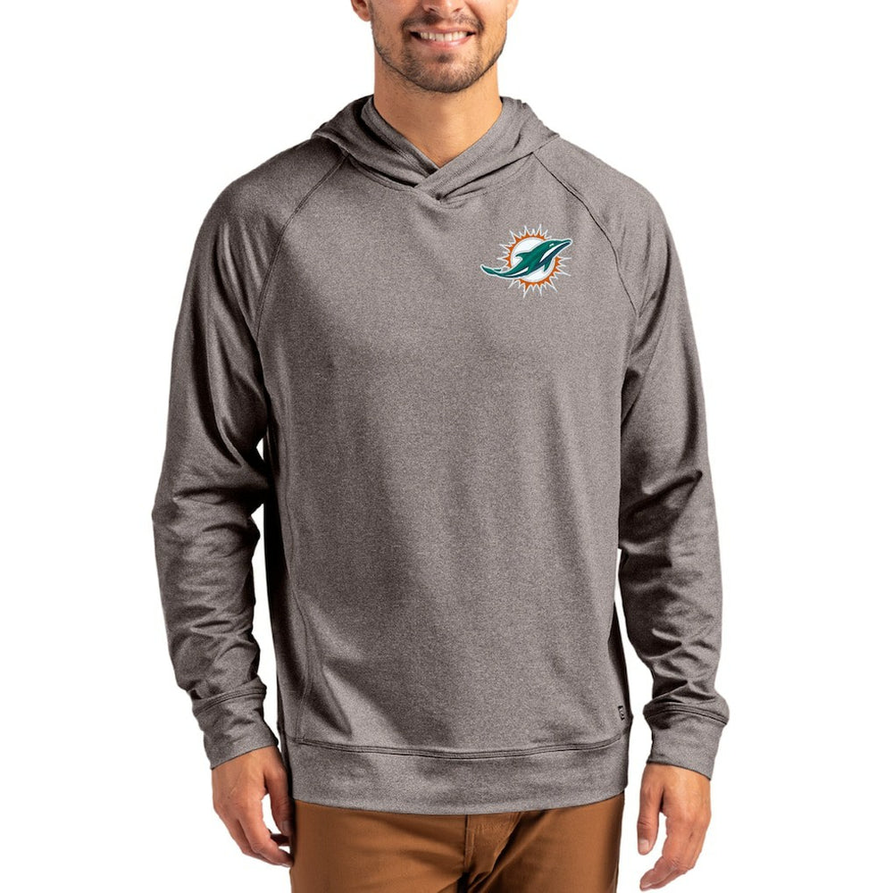 Miami Dolphins Cutter & Buck Adapt Historic Knit Recycled Raglan Pullover Hoodie - Heather Gray - NFL